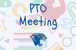 PTO Meeting HMS with HMS logo and graphics of school supplies
